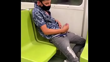 porn houda mask jacking off in the subway porn