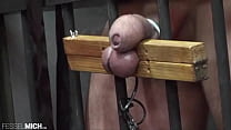 porn hgknvj cbt testicle with testicle pillory tied up in the cage whipped d in the cell slave interrogation torment porn